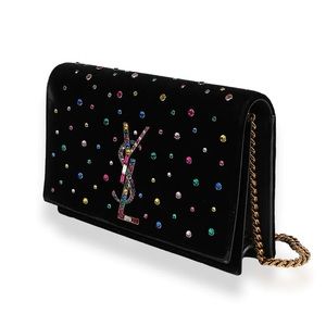 Black Velvet Multicolor Kate Crystal Embellished Bag